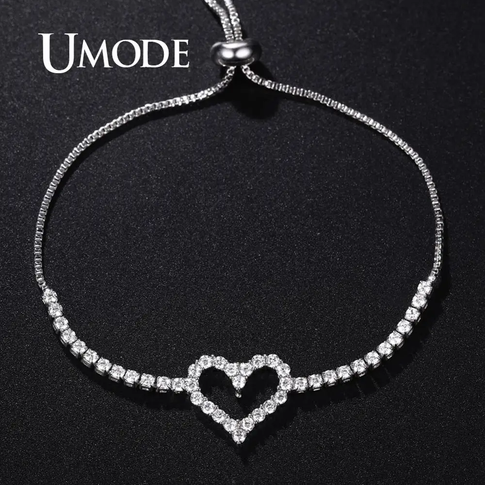 UMODE полые браслеты с сердцем для женщин, теннисные браслеты для девочек, браслеты с кубическим цирконием, женские модные ювелирные аксессуары UB0217