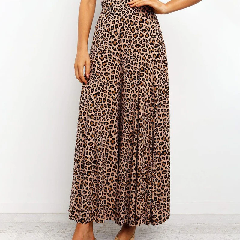 Spring Fashion Streetwear Pants Women Casual Leopard Print Wide Leg Trousers  Female Casual Skirt Trousers Bottoms Wholesale