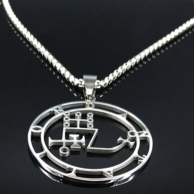 Stainless Steel Dantalion Seal Pendant Necklace in Silver Finish