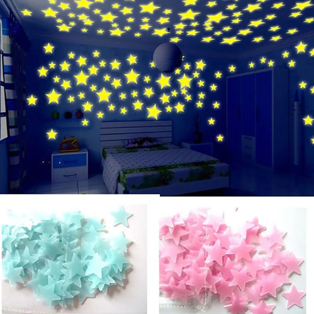 100 шт. пятиконечные звездочки светящиеся звезды настенные наклейки украшение для