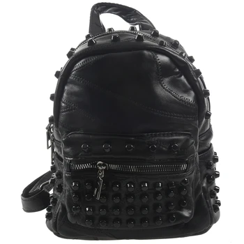 

Women Small Good Leather Backpack Rivet Daily Cute Black Backpack for Teenager Girls Schoolbag Casual Travel Rucksack