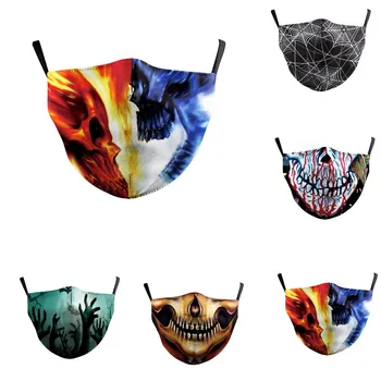 

5PC Skull Digital 3D Funny Anti Pollution PM2.5 Face Mask Dust Respirator Washable Reusable Unisex Masks Asthma/Travel/Cycling