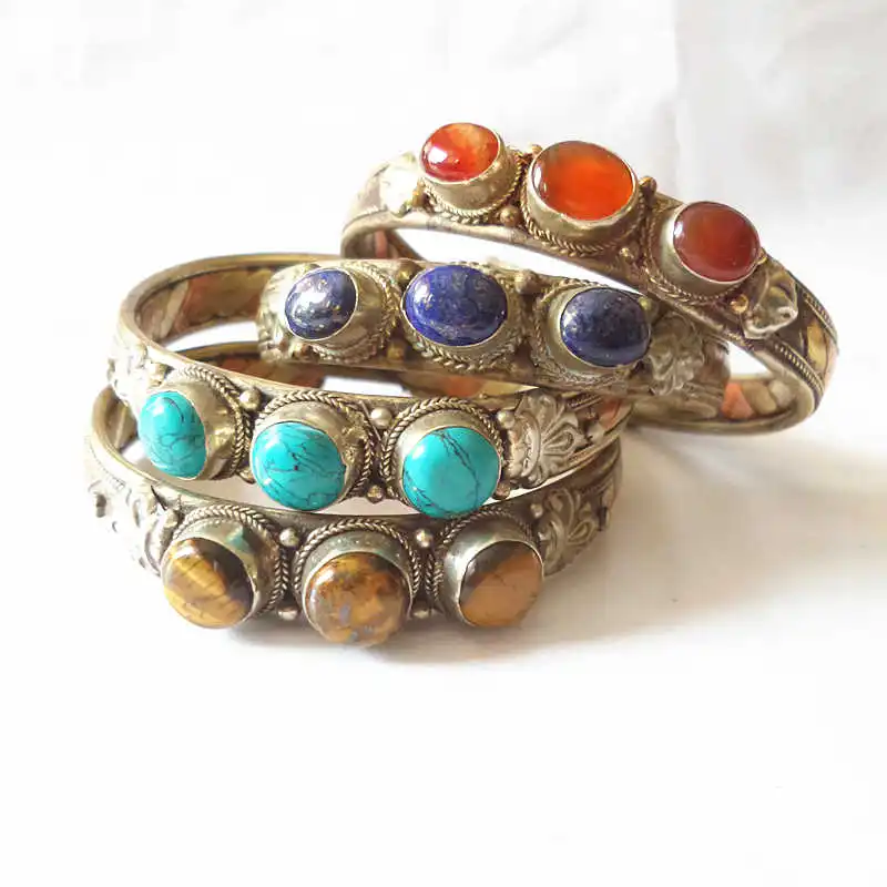 Индийская Роза бриллианты открытый Браслет манжета много цветов лазурит тигровый глаз Непал винтажное