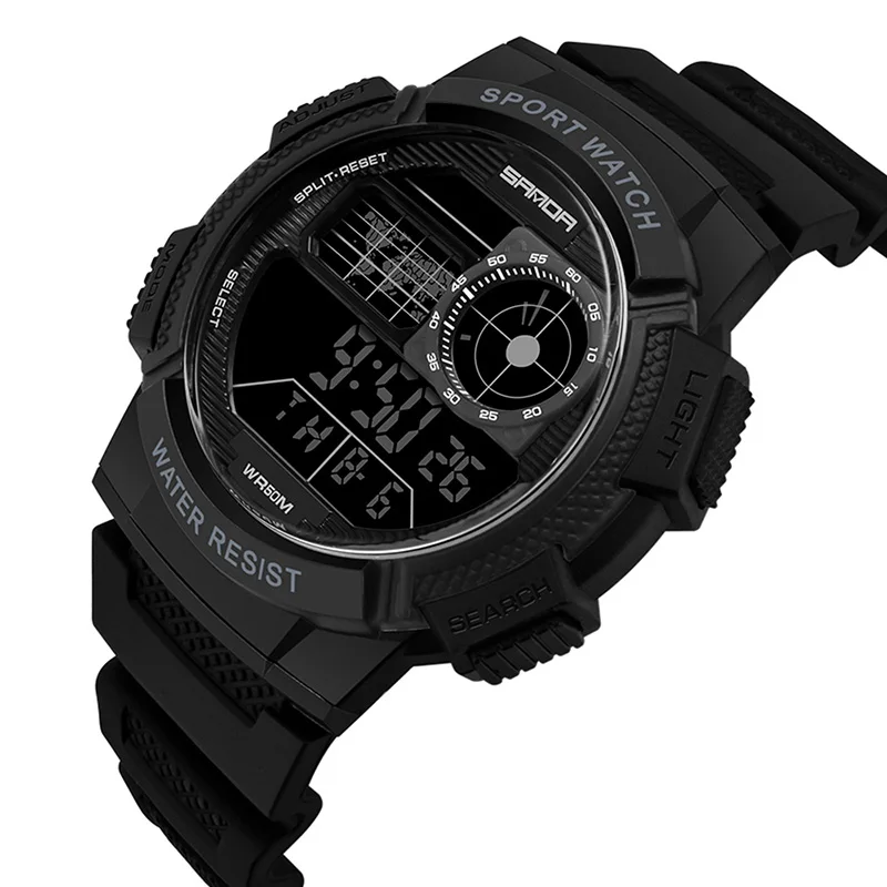 All Black Sanda 385 мужские часы умные цифровые часы водонепроницаемые 50 м электронные часы Дайвинг Плавание Спортивные Наручные Часы relogio masculino - Цвет: All Black