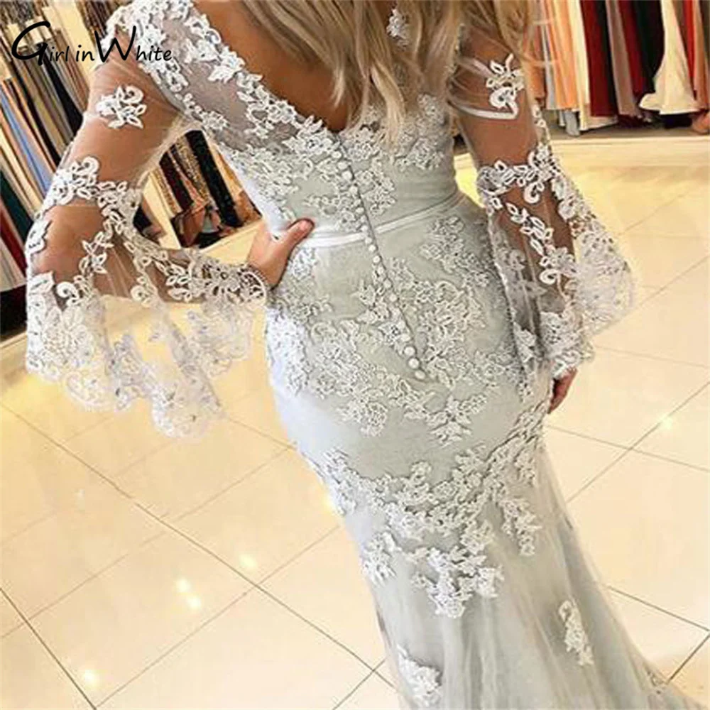 evening gowns with sleeves Elegant Lace Mermaid Long Evening Dresses 2021 Long Flare Sleeve Prom Party Women Dress For Wedding Vestidos De Fiesta black evening gowns Evening Dresses