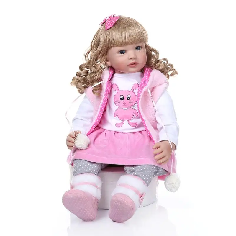 

24 inch Boneca Reborn Curly Hairs Vinyl Doll 60cm Soft Silicone Reborn Baby Doll Newborn Lifelike Bebe Reborn Dolls Brinquedos
