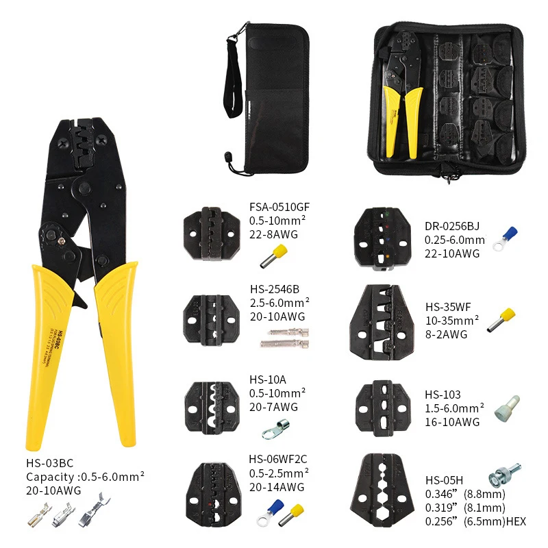 

Multi Functional 9-Inch HS-03BC Crimp Tool And Interchangeable Die Wire Crimp Tool Coaxial Cable Terminal Kit 230mm Clamp Tool