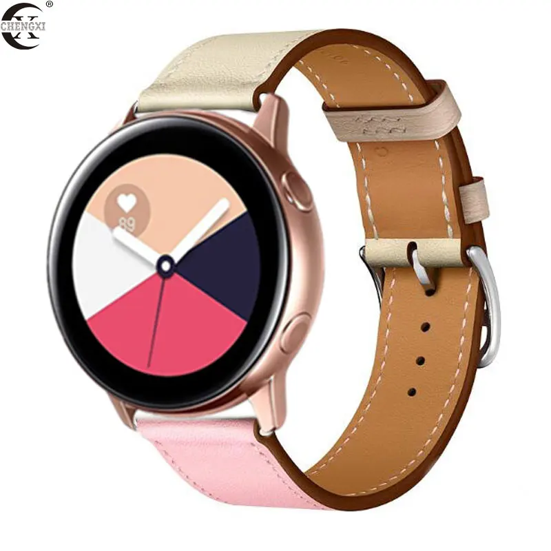 Ремешок для samsung gear S2 S3 Classic Frontier Galaxy Watch кожаный 22 мм 20 мм huawei GT 2 42 мм 46 мм ремешок Huami Amazfit Bip woman - Цвет ремешка: rose sakura craie