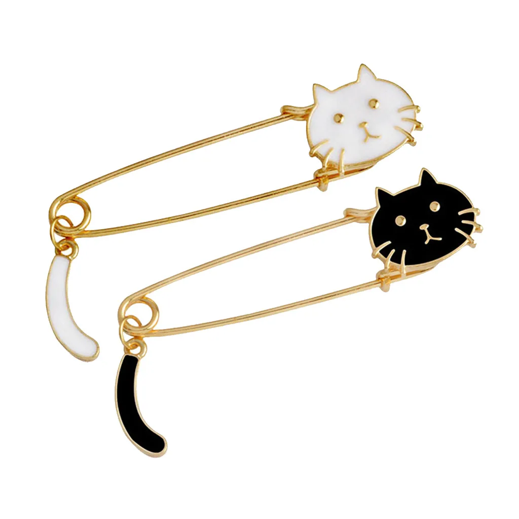 2 Pcs Lovely Cat Brooch Safety Pin Cute Animal Shape Corsages Scarf Clips Lapel Pins Fashion Jewelry for Women Girls