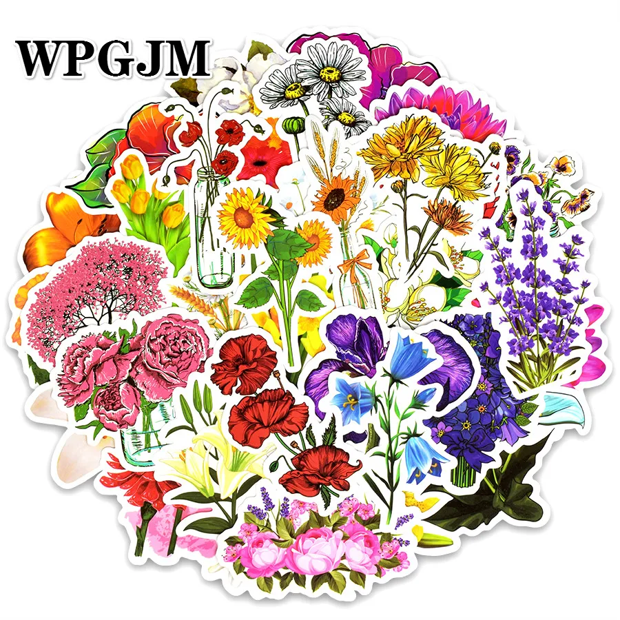 

50 Pcs National Flower Sticker Mixed Cartoon Toy Sticker for Car Styling Bike Motorcycle Phone Laptop Travel Luggage Cool Sticke