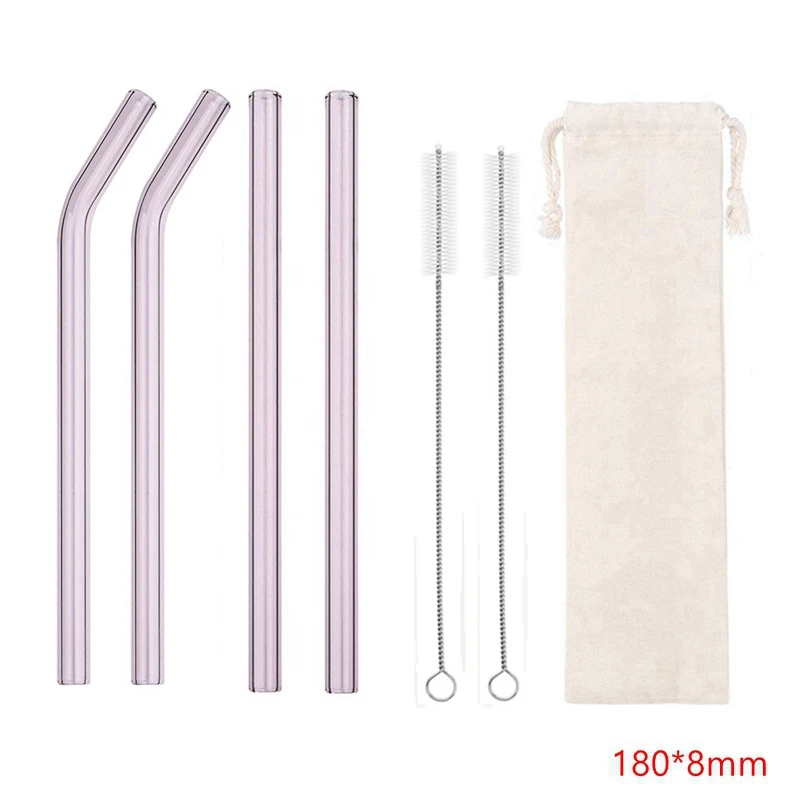 pink 4pcs wb Стеклянная соломинки многократного использования питьевая стеклянная трубка экологически чистая с чистящей щеткой для бара холодных напитков события партия поддерживает поставки - Цвет: pink 4pcs wb