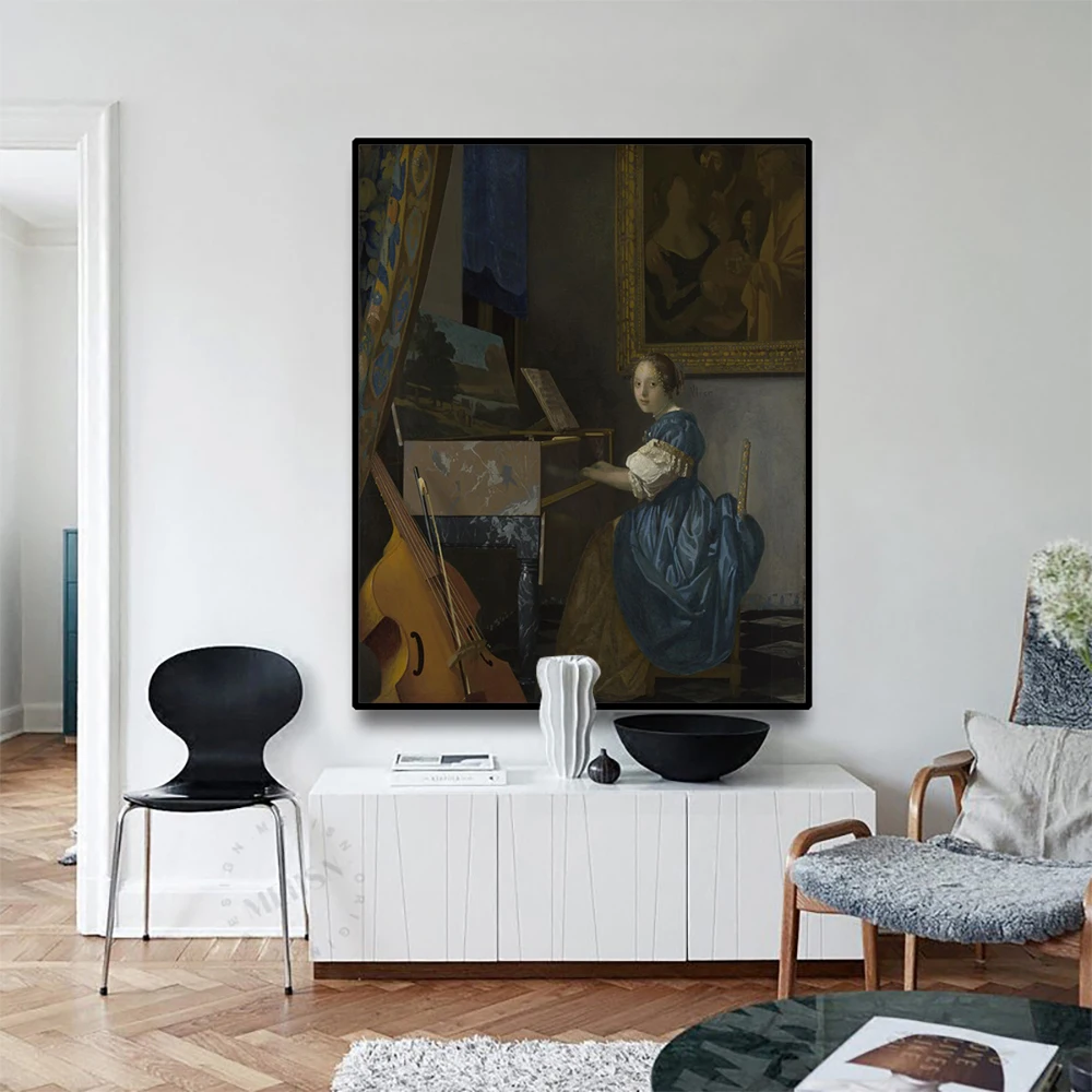 

Cassisy Canvas Art Oil PaintingA Young Woman Seated At A VirginalJohannes·Vermeer Art Poster Wall Decor Modern Home Decoration