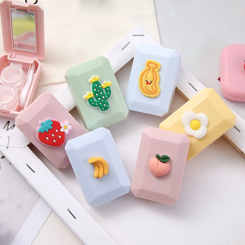 Mini Contact Lens Cases Girl Cute Fruit Pattern New Easy Carry With Mirror Kit Travel Convenient Container For Travel Kit