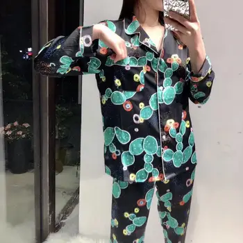 

girl & woman pajamas sets two pieces long sleeve silk fashion leisure wear