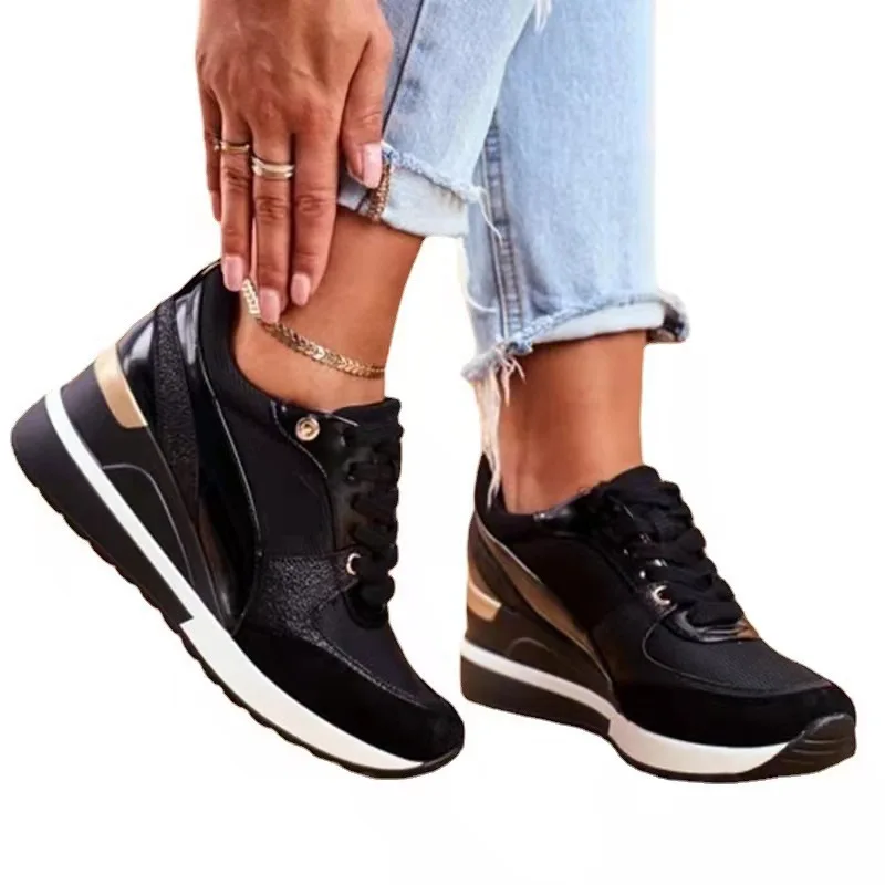 Large Size 2021 Autumn and Winter New Shoes Color Matching Low-top Thick-soled Height-increasing Shoes Round Toe Women's Shoes
