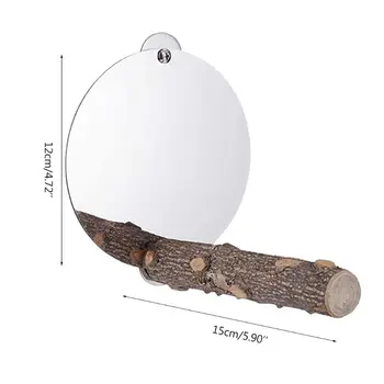 

Bird Mirror with Perch Parrot Mirror Toy Feet Grinding Nature Wood Playing Stand