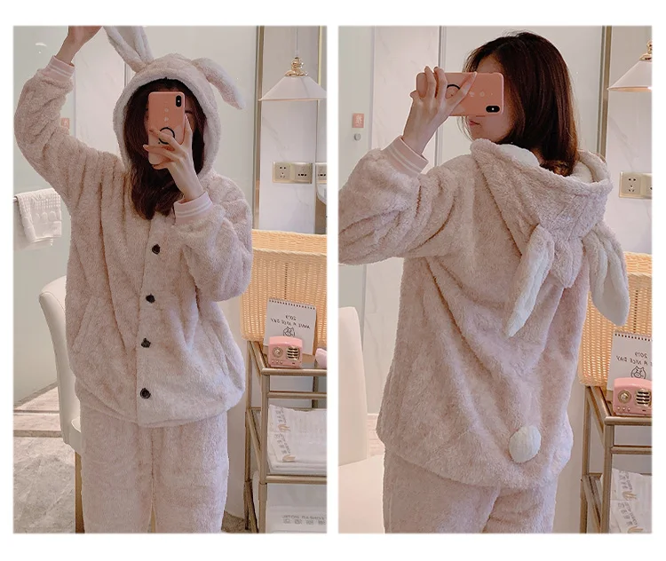Spring and autumn and winter Korean version coral velvet Pajama women's winter lovely flannel home clothes thickened and warm
