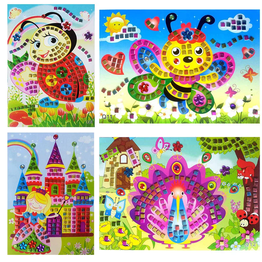 

12Pcs/set DIY Foam Mosaics Sticky Crystal Diamond Stickers Princess Toy For Girls Intelligent Creative Puzzle Cartoon Toys Gifts