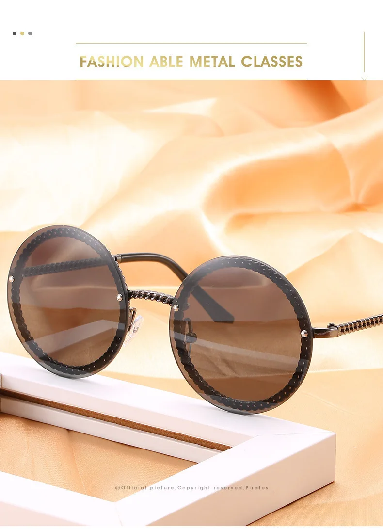 QPeClou модные круглые солнцезащитные очки с цепочкой женские металлические брендовые дизайнерские солнцезащитные очки мужские черные очки не включена цепочка
