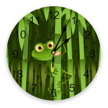 

Bamboo And Frog Wall Clock Modern Design Home Living Room Office Cafe Decoration Art Wall Watch