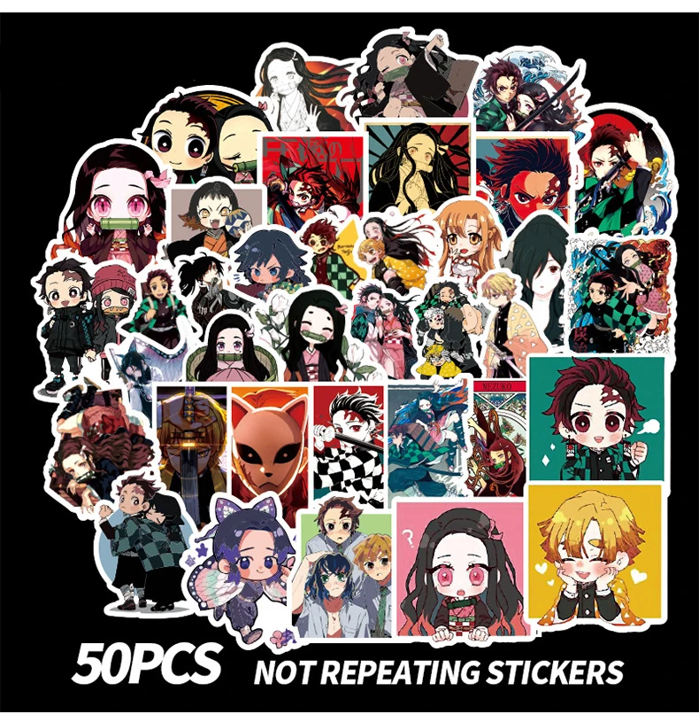 Аниме наклейка s Demon Slayer Kimetsu no Yaiba 50 шт. наклейка аниме наклейка s на холодильник ноутбук мотоцикл наклейка упаковка