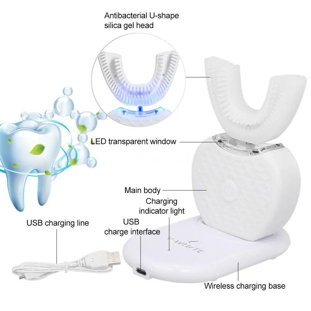 U Shape Electric Toothbrush 360 Degrees Intelligent Automatic Electric Toothbrush 3 Modes USB Tooth Whitening Blue Light U Shape Electric Toothbrush 360 Degrees Intelligent Automatic Electric Toothbrush 3 Modes USB Tooth Whitening Blue Light
