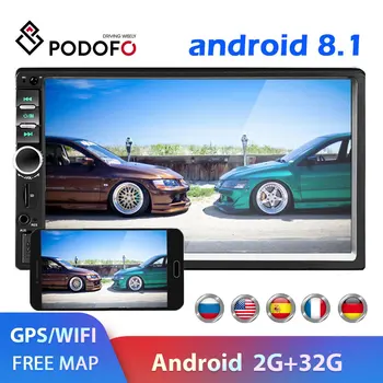 Podofo-Radio para carro, reproductor multimedia de coche, android con vídeo, gps, wifi, bluetooth, MP5 y FM, universal, 2 din