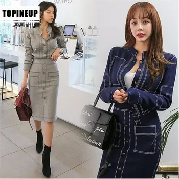 

New Fashion Slim Knit Cardigan Sweater dress Set Office Work Knitting Cardigans Cropped Bodycon dresses Suit