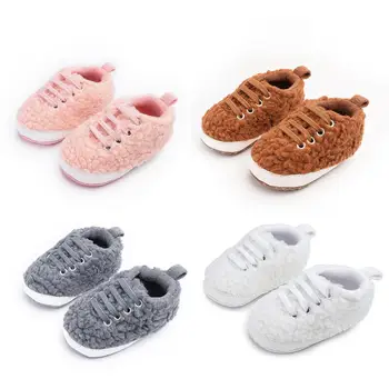 

Thicken Infant Prewalker Lamb Cashmere Soft Warm Autumn Winter First Walkers Solid Color Lovely Baby Non-Slip Shoes