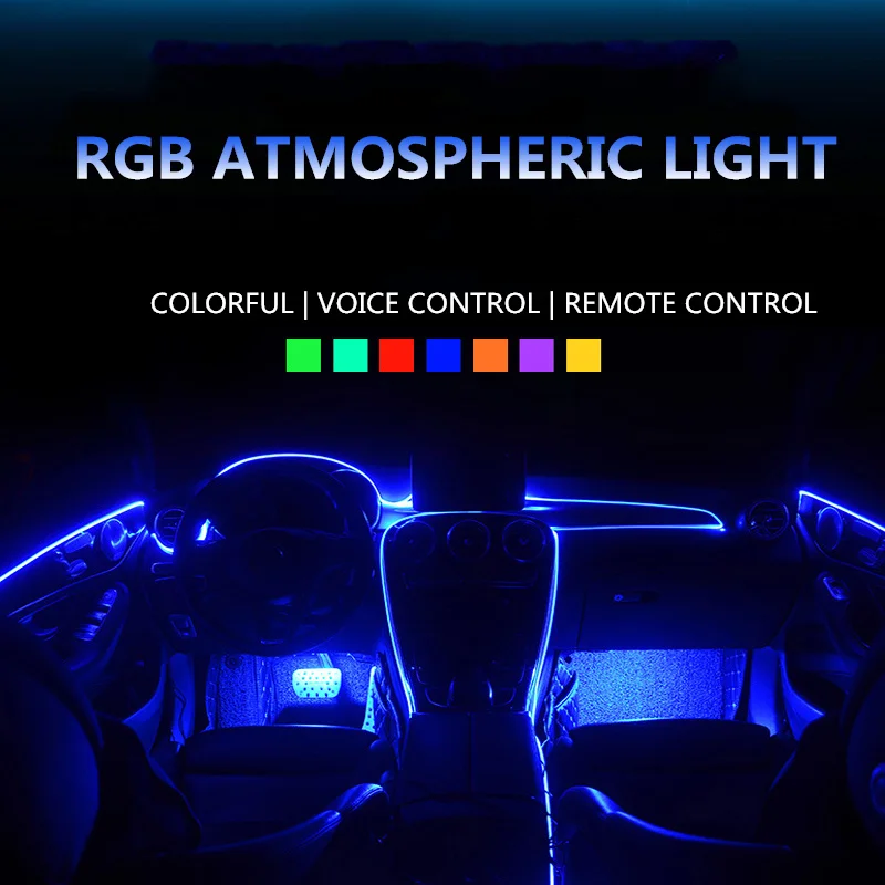 1 комплект, 6 м, 8 м, 10 м, декоративный светильник для салона автомобиля, RGB, волоконно-оптический атмосферный светильник, декоративная приборная панель, дверь, интерьер, окружающий светильник