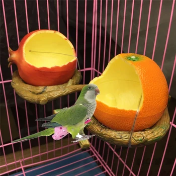 

1Pc Funny Fruit Shape Bird Parrot Feeder Orange Pomegranate Food Water Feeding Bowl Container Feeders For Crates Cages Coop Pet