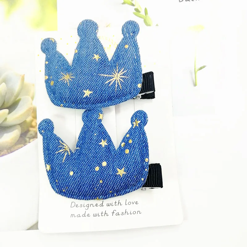 NEW 2pcs/set Denim stars crown girls hair clips love heart kids hairpins toddlers barrettes girls kids children hair accessories