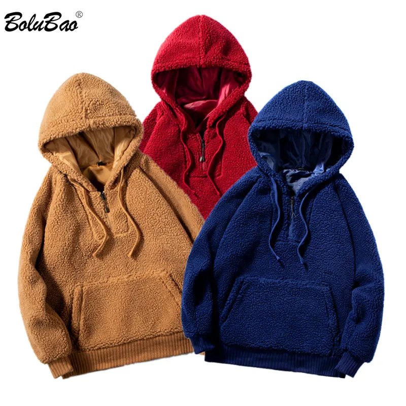 BOLUBAO, качественные Брендовые мужские шерстяные худи из овечьей шерсти, новинка зимы, мужские Модные однотонные толстовки с капюшоном, мужские толстовки с большим карманом