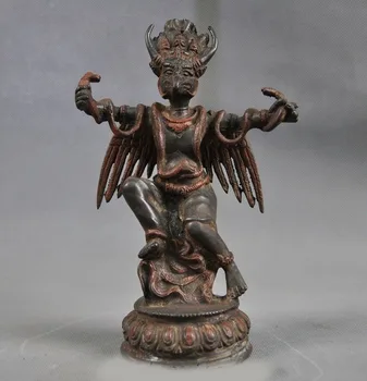 

wedding decoration 8"Old Tibet Tantra Temple Bronze Winged Garuda Bird Eagle Buddha Statue