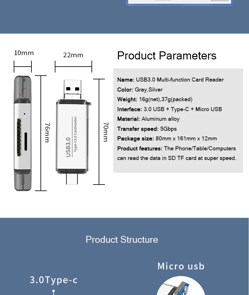 Алюминиевый сплав USB 3,0 SD TF кард-ридер тип-c Micro USB карта передачи данных адаптер для USB c Android телефон компьютер