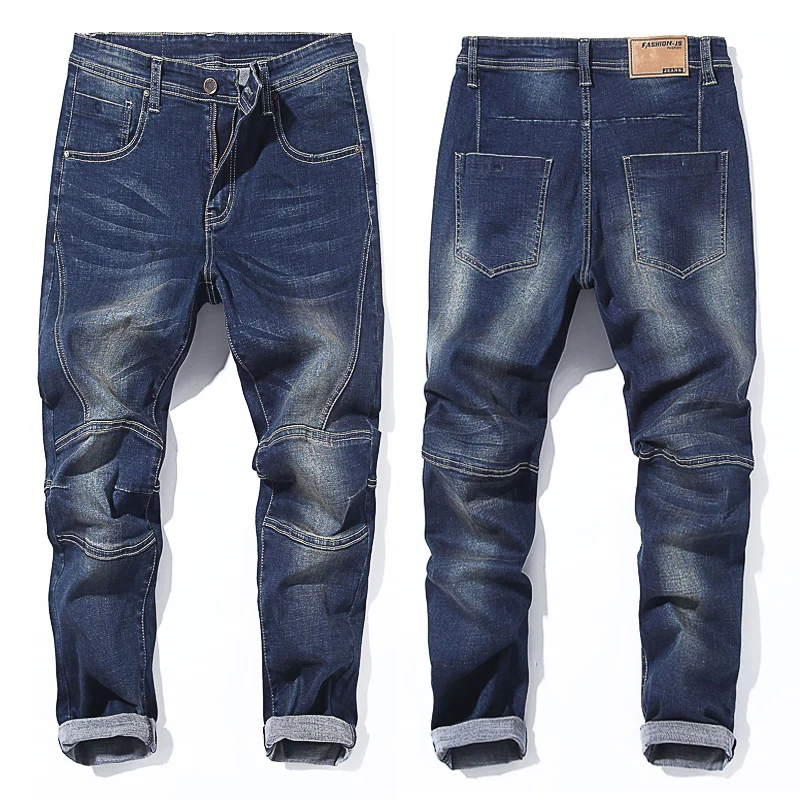 Размера плюс 46 48 осенние Для мужчин Уличная простой цвет синий, черный; Большие размеры 34–43 Slim fit Прямые джинсы в стиле хип-хоп, хлопок, повседневные, джинсовые Штаны - Цвет: blue