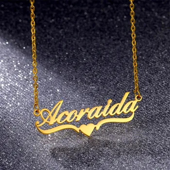 

Personalized Custom Love Pattern Gold Color Stainless Steel Name Necklaces for Women Classic Nameplate Pendant Jewelry 2020 New