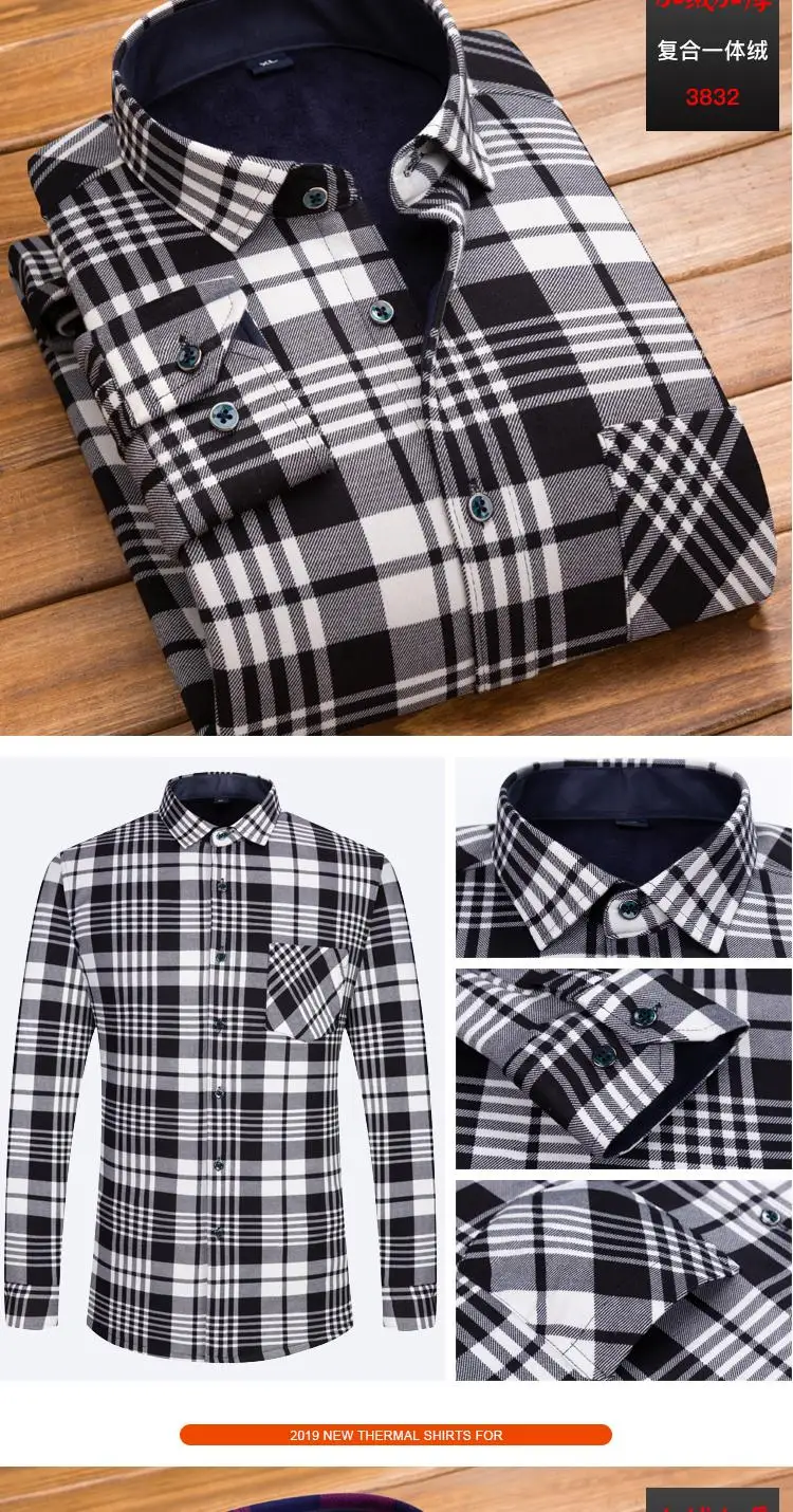 New High Quality Winter Warm Plaid Casual men shirt Long sleeves Shirts Mens Fashion Thick Flannel Shirt camisa masculina
