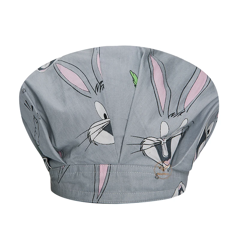 MSORMOSIA High quality grey rabbit print men and women cotton hospital nursing cap dentist cap nurse cap female beauty hat - Цвет: hat