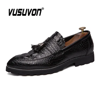 

Big Size 48 Office Leather Shoes for Men Casual 2020 New Fashion Crocodile Pattern Tassel Loafers Breathable Slip On Men Shoes