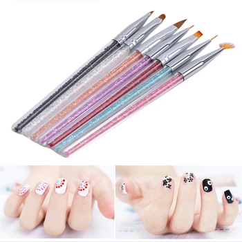 

7 Styles Rhinestone Acrylic Handle Brushes Nail Art Line Flower Painting Coating Shaping Flat Fan Angle Pen