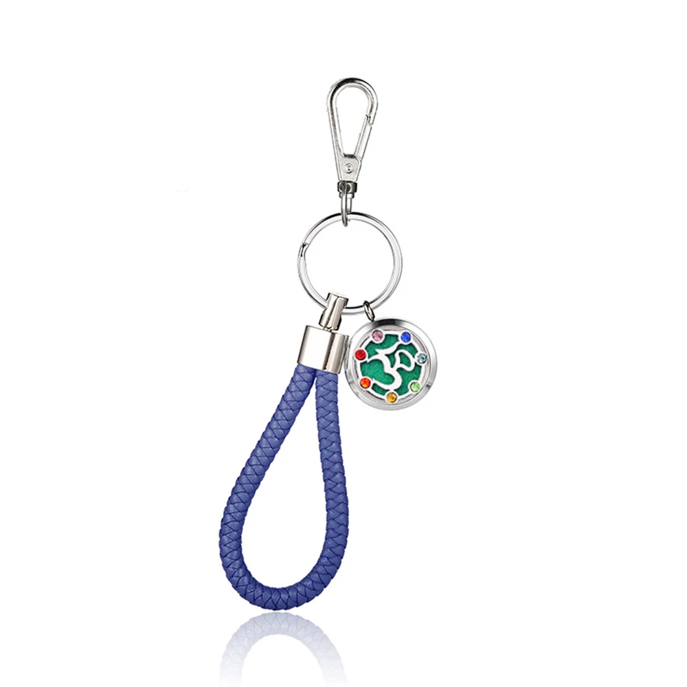 Charka Crystal Aroma Locket Leather Braided Woven Rope keychain DIY bag Pendant Key Chain Holder Car Keyrings Men Women Keychain - Color: AS-KC-P-9-11