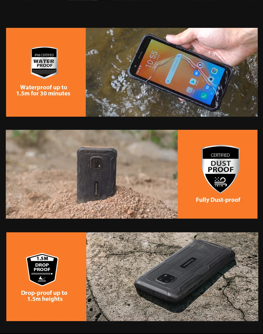 Blackview BV4900 Smartphone 3GB+32GB Android 10 IP68 Waterproof Mobile Phone