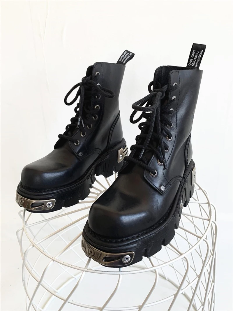 Ботинки martin с металлическим дизайном женские ботильоны на толстой платформе со шнуровкой для женщин г. Осенне-зимние мотоциклетные ботинки в стиле панк Женская обувь