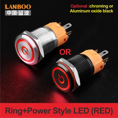 Red LED Power 16 мм DPST ON OFF IP67 IK10 мгновенная кнопка из нержавеющей стали - Цвет: Red LED Power