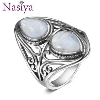 

925 Sterling Silver Rings Original Design Vintage Natural Rainbow Moonstone Ring For Women Men Female Fine Jewelry Gifts