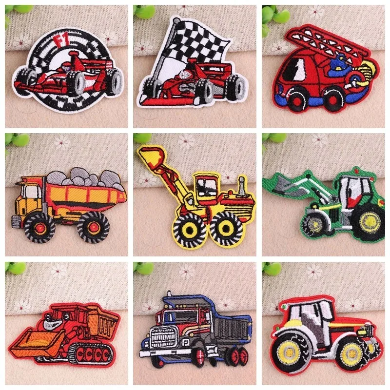 

Cartoons Car Excavator,Racing car,truck Embroidered Patches For Clothes Iron On Badges Applique DIY Boy Coat Apparel Accessory