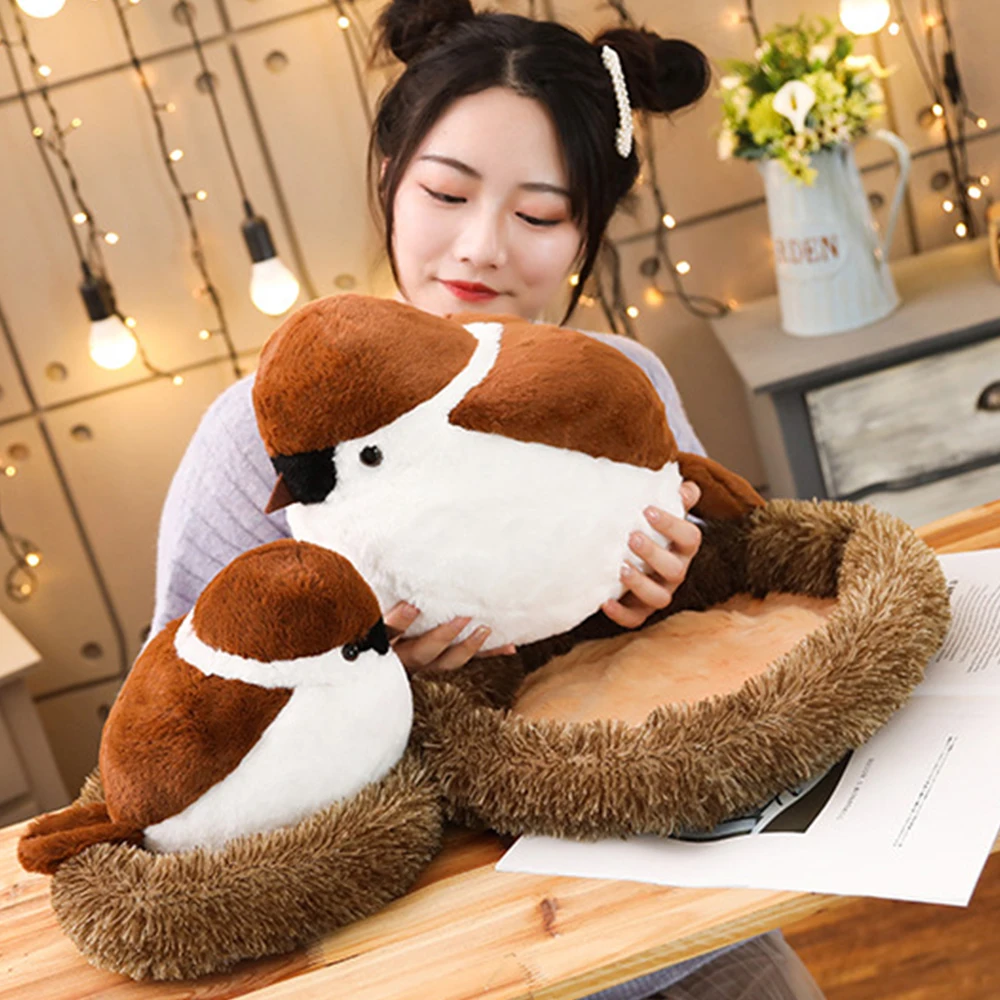 

Cute Simulation Sparrow Stuffed Animal Small Nest Plush Toy Doll Baby Birdie Creative Home Decoration Classic Toy sp280
