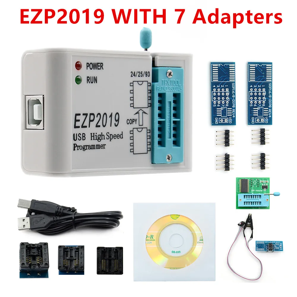 Новейший EZP2019 высокоскоростной USB SPI программатор+ 5 адаптеров Поддержка 24 25 93 EEPROM 25 флэш-чип биос