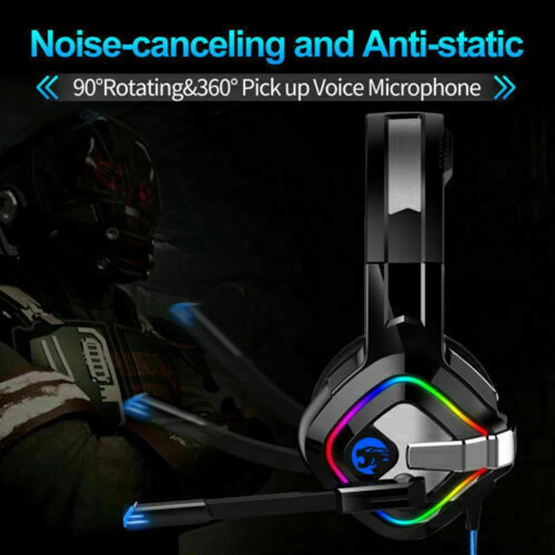 Pohiks 1pc 3 5mm Wired Black Gaming Earphone Professional Gamer Stereo Headset With High end LED and Microphone